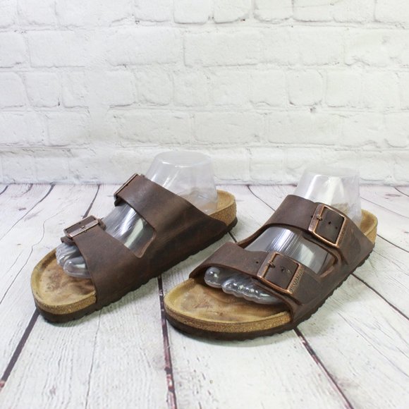 Birkenstock Unisex Brown Leather Slip On Two Straps Buckled Sandals Size 10 - Picture 2 of 8